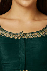 Green Silk Elbow Length Padded Blouse