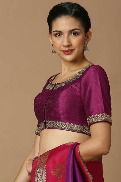 Magenta Silk Elbow Length Padded Blouse