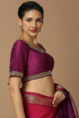 Magenta Silk Elbow Length Padded Blouse