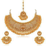 Alloy Necklace With Earrings And Maang Tikka In Gold