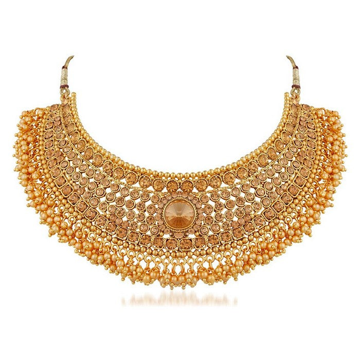 Alloy Necklace With Earrings And Maang Tikka In Gold