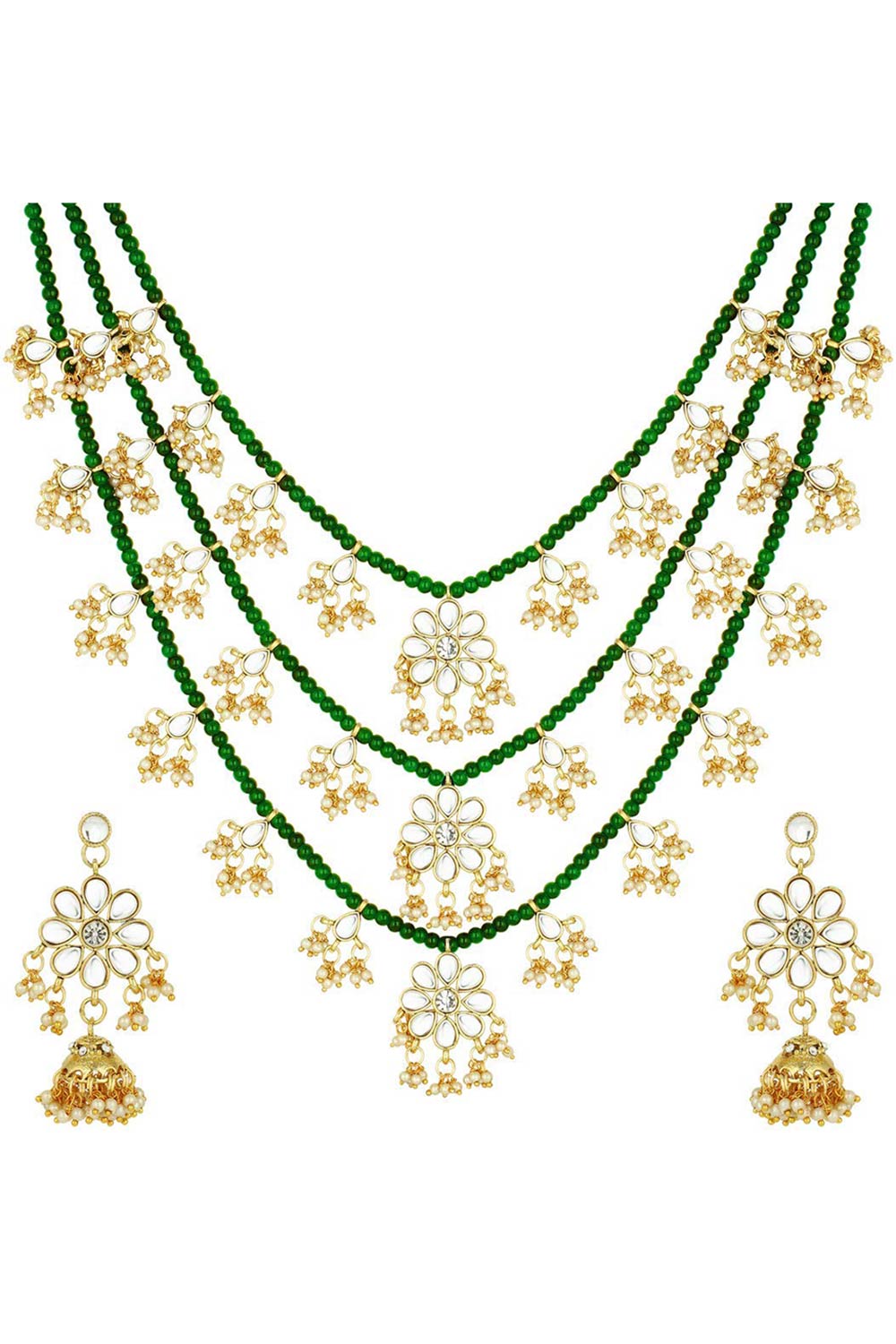 Buy Women's Alloy Necklace & Earring Sets in Green - Back