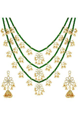 Buy Women's Alloy Necklace & Earring Sets in Green - Back