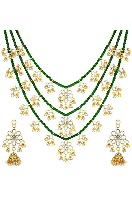 Buy Women's Alloy Necklace & Earring Sets in Green - Back