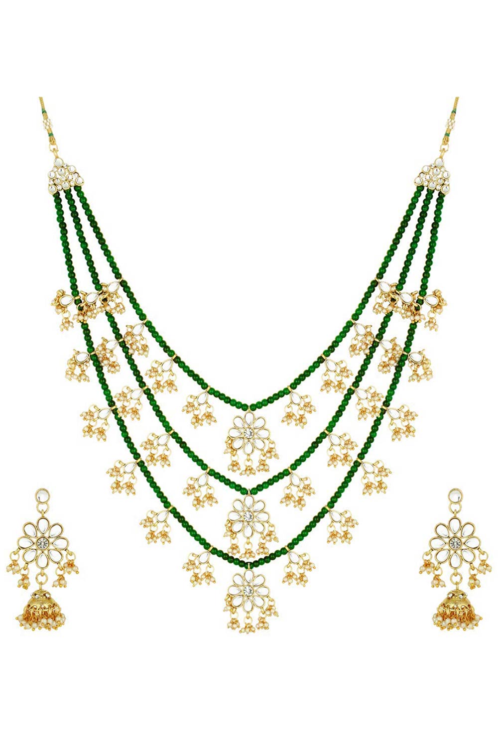 Buy Women's Alloy Necklace & Earring Sets in Green - Front