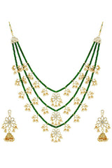 Buy Women's Alloy Necklace & Earring Sets in Green - Front