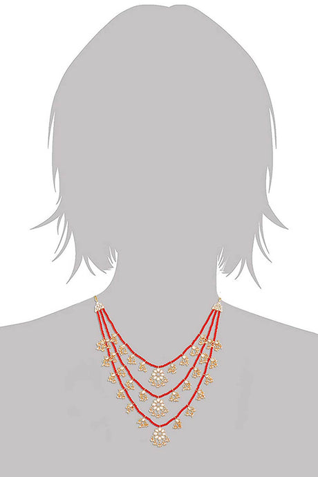 Buy Women's Alloy Necklace & Earring Sets in Red - Back