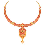 Alloy Choker Necklace Set with Earrings and Maang Tikka in Red