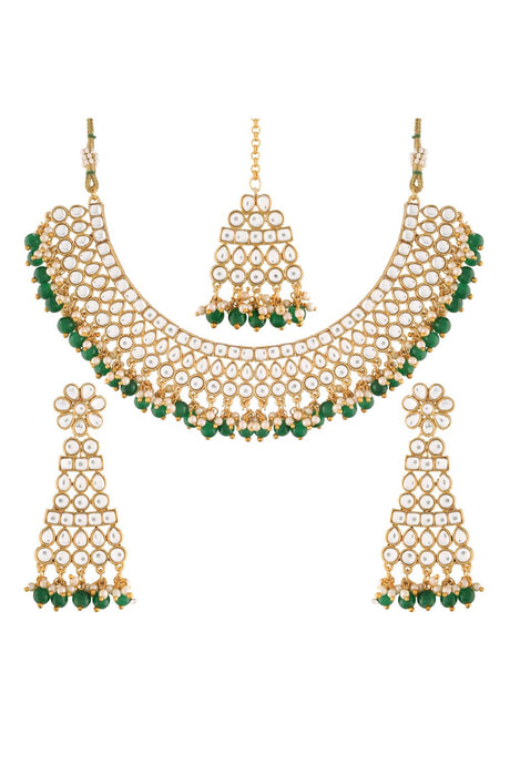 Shop Women's Necklace Set in Green and Gold