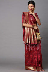 Cotton Silk Abstract Print Saree In Maroon