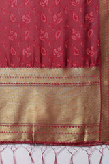 Cotton Silk Abstract Print Saree In Maroon