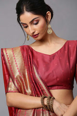 Cotton Silk Abstract Print Saree In Maroon