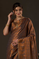 Grey Silk Blend Paisley Woven Design Saree