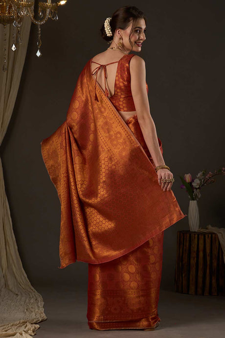 Red Silk Blend Paisley Woven Design Saree