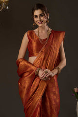 Red Silk Blend Paisley Woven Design Saree