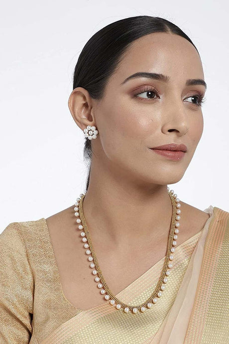 Buy Women's Alloy Pearl and Kundan Necklace and Earring Sets in White