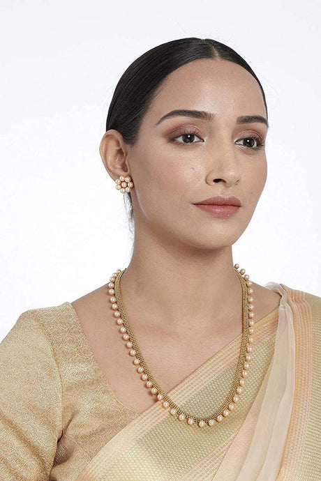 Buy Women's Alloy Moti Necklace and Earring Sets in Cream