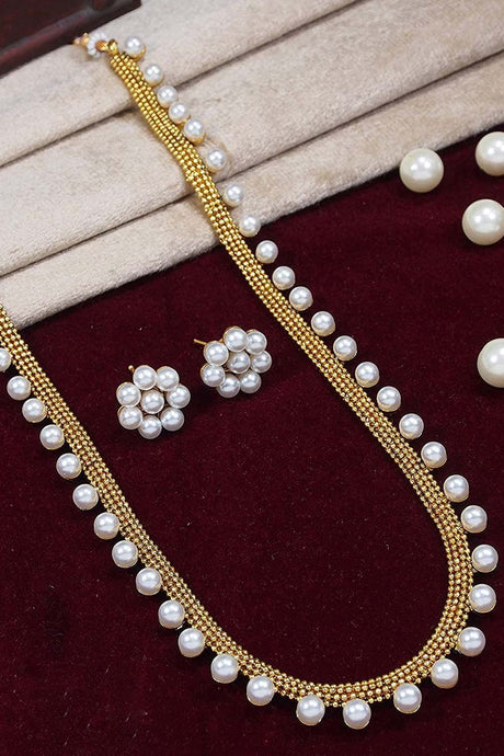 Buy Women's Alloy Pearl Necklace and Earring Sets in White - Front