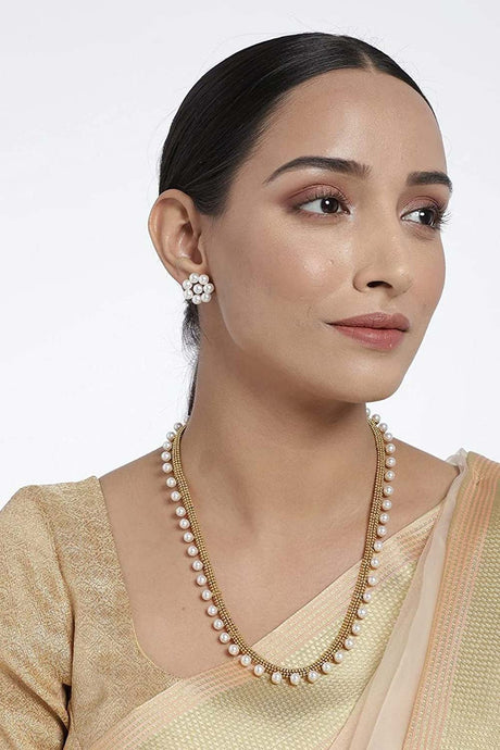 Buy Women's Alloy Pearl Necklace and Earring Sets in White
