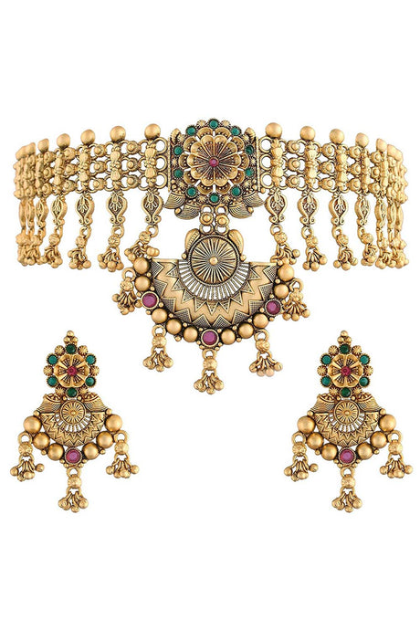 Buy Women's Alloy Rajwadi Choker Set in Gold