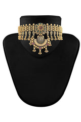 Buy Women's Alloy Rajwadi Choker Set in Gold - Back