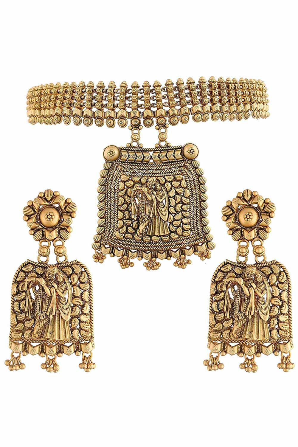 Buy Women's Alloy Radha Krishna Choker Set in Gold