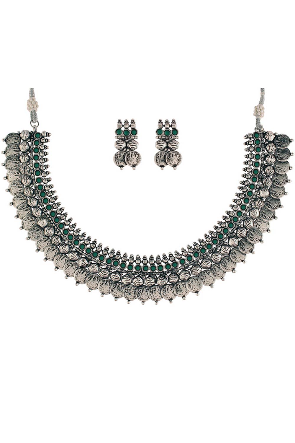 Buy Women's Alloy Necklace & Earring Sets in Green - Back