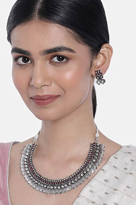 Buy Women's Alloy Necklace & Earring Sets in Pink - Back