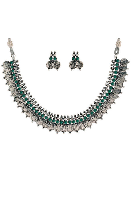 Buy Women's Alloy Necklace & Earring Sets in Green - Back