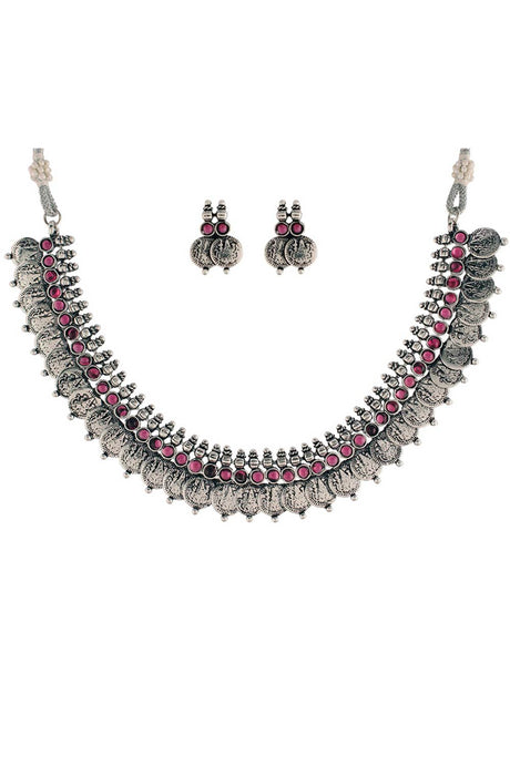 Buy Women's Alloy Necklace & Earring Sets in Pink - Back