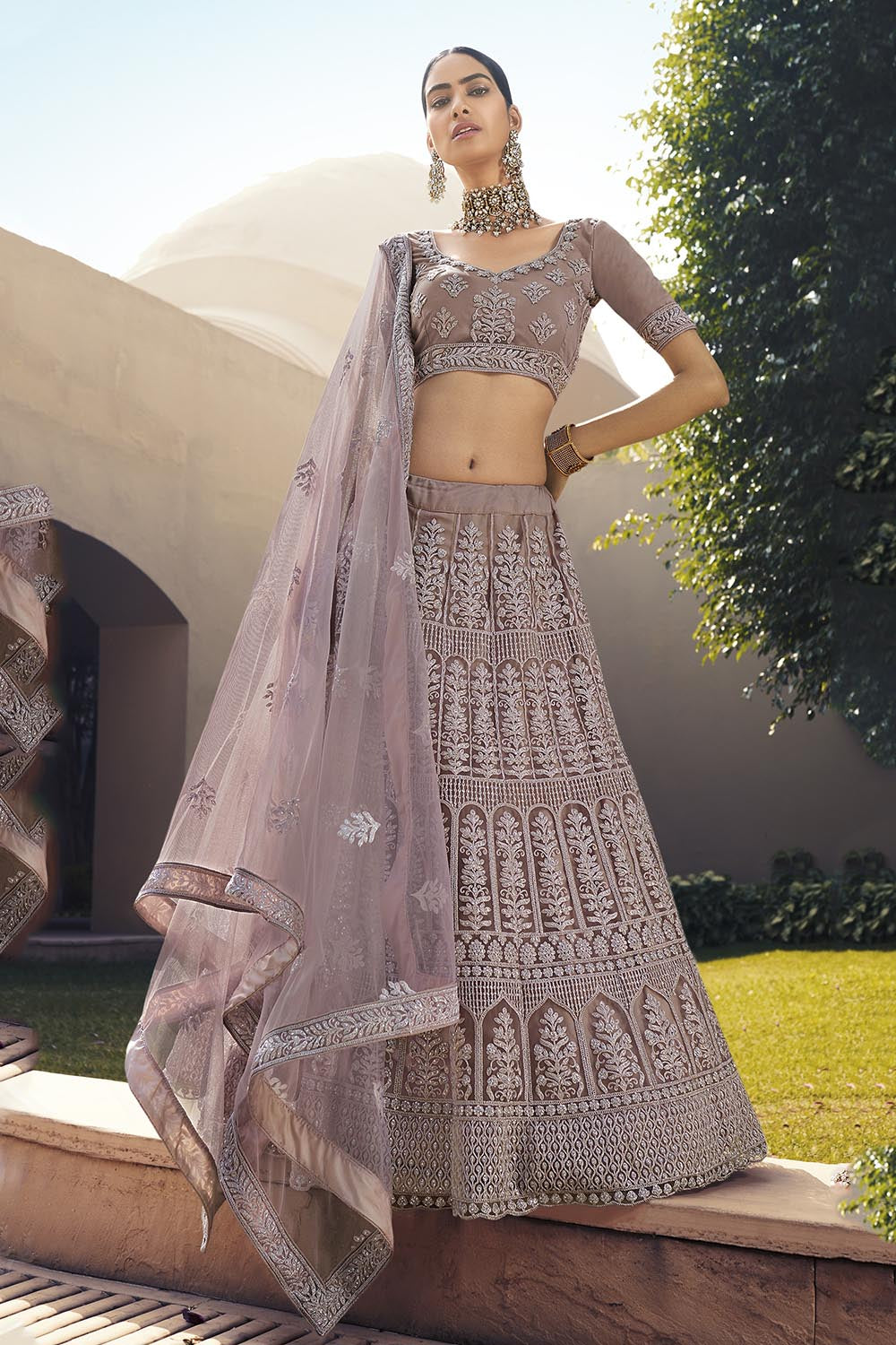 Buy Net Embroidered Lehenga Choli in Purple