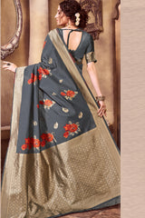 Art Silk Woven Saree In Grey