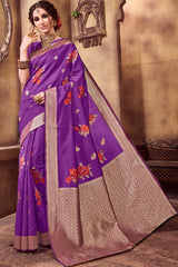 Art Silk Woven Saree In Purple