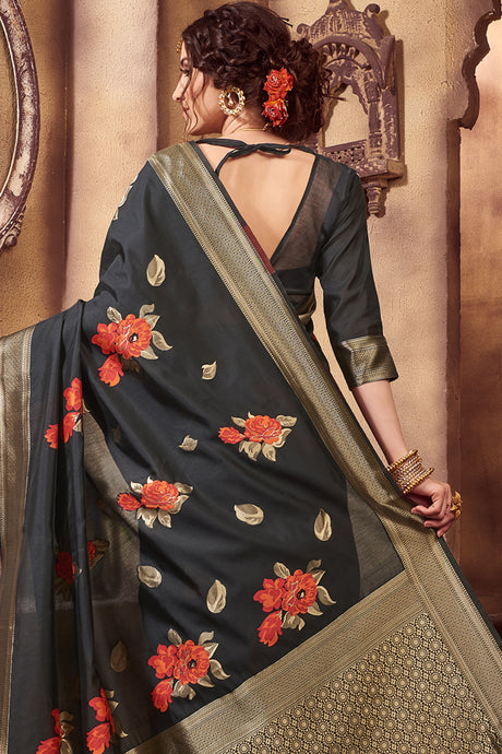 Art Silk Woven Saree In Black