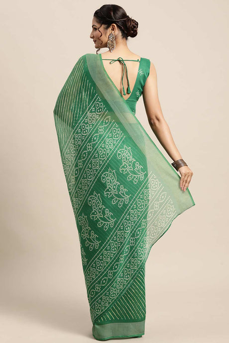 Green Cotton Blend Leheriya Printed Saree
