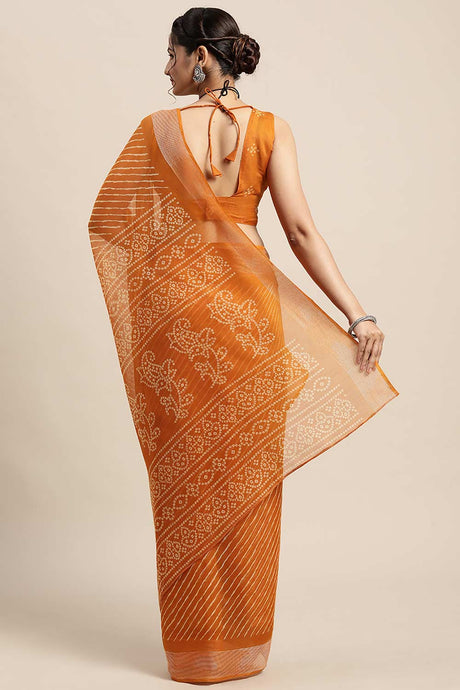 Mustard Cotton Blend Leheriya Printed Saree