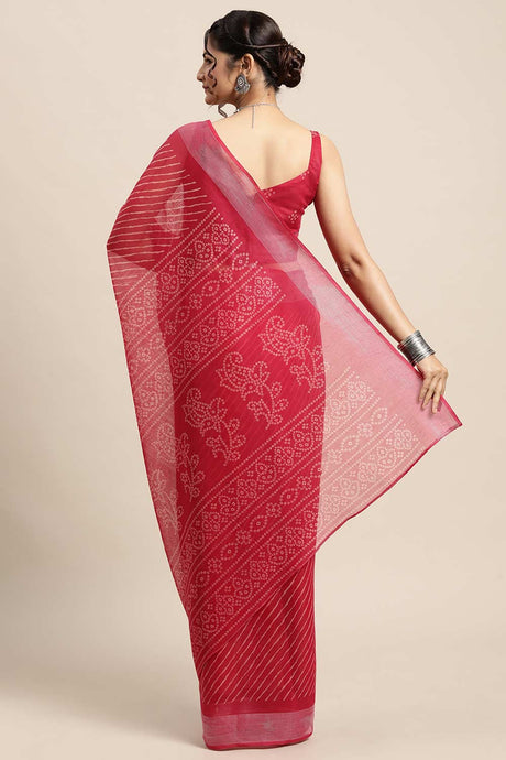 Pink Cotton Blend Leheriya Printed Saree