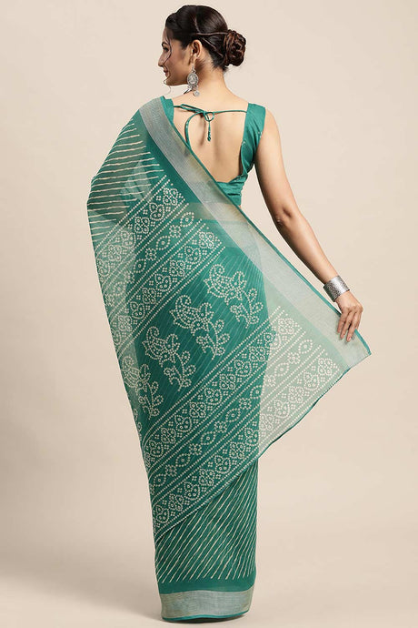 Sea Green Cotton Blend Leheriya Printed Saree