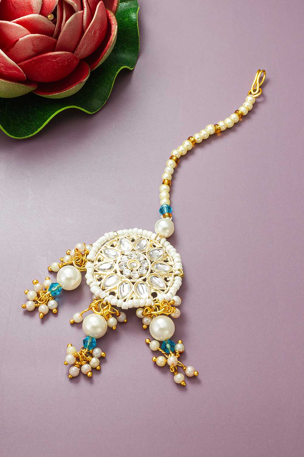 Traditional Multi Color Kundan With Pearls Maang Tikka