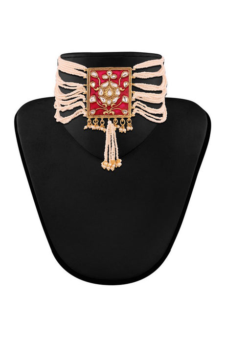 Alloy Necklace with Earrings in Pink