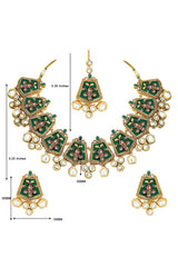 Alloy Necklace With Earrings And Maang Tikka In Green