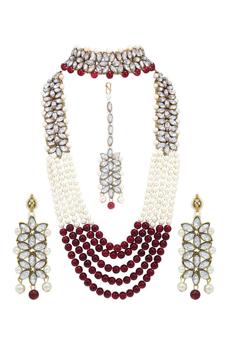 Buy Women's Alloy Necklace Set in Maroon Online - Back