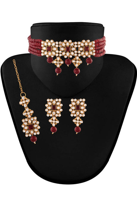 Buy Women's Alloy Choker Set in Maroon - Back