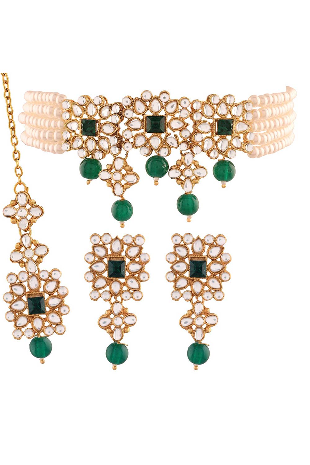 Buy Women's Alloy Choker Set in White Green - Front