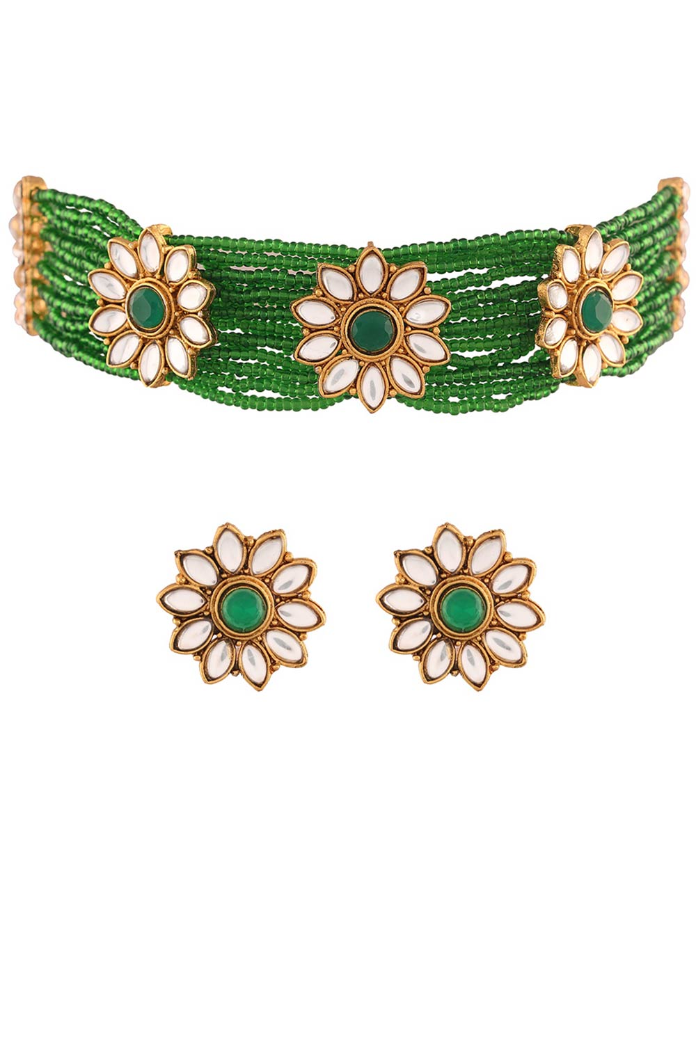 Buy Women's Alloy Choker Set in Green - Front