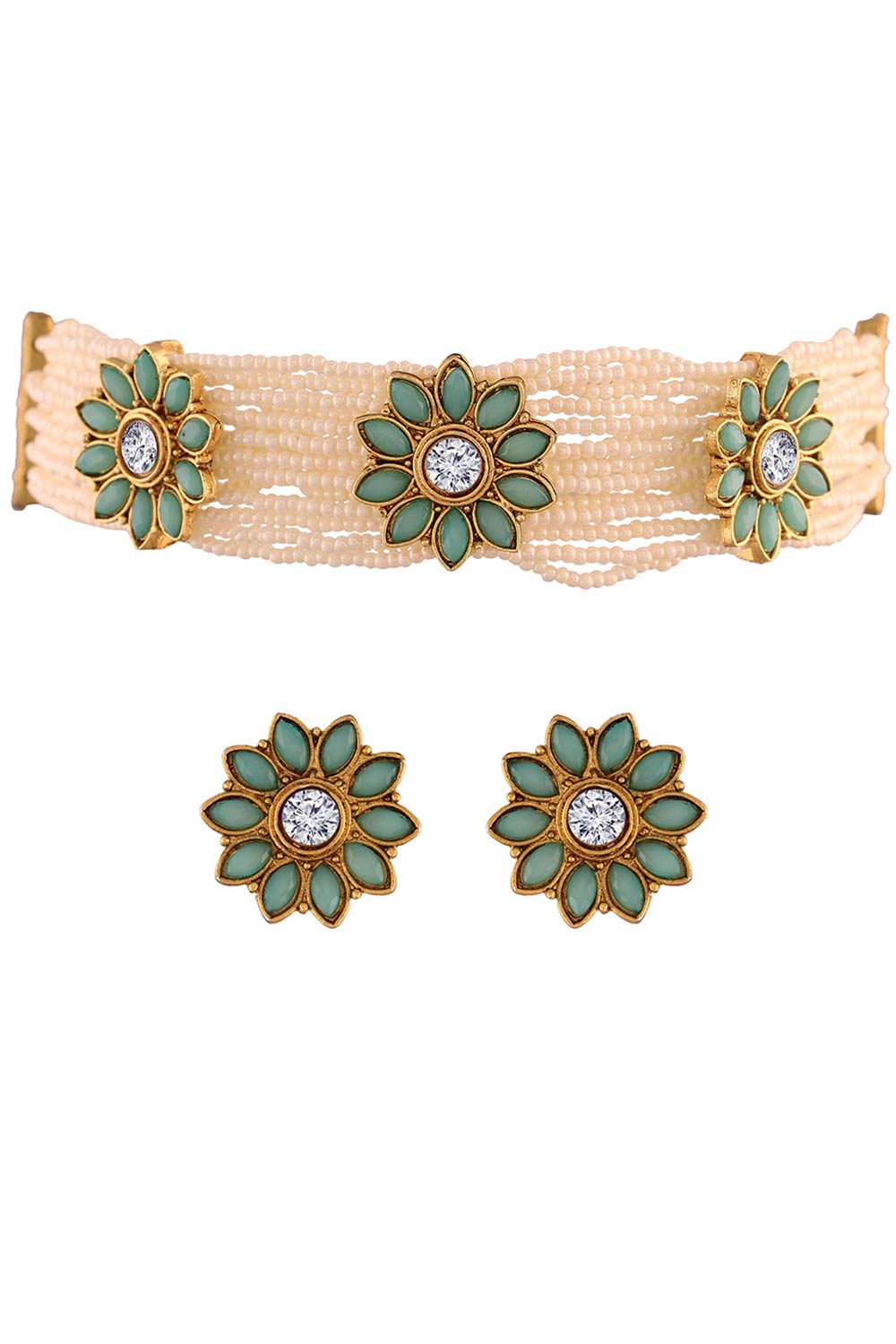 Buy Women's Alloy Choker Set in Turquoise - Back