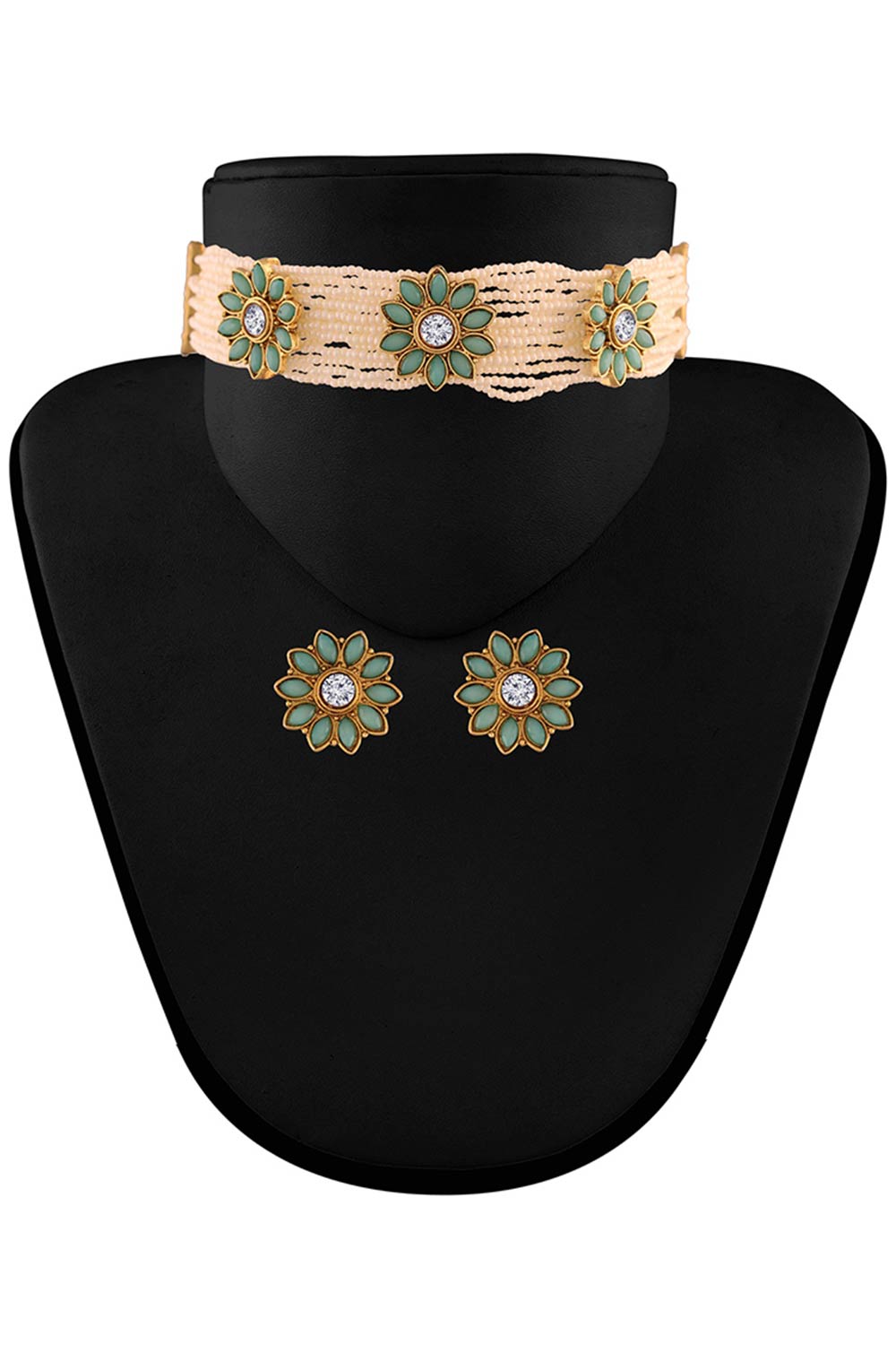 Buy Women's Alloy Choker Set in Turquoise - Front