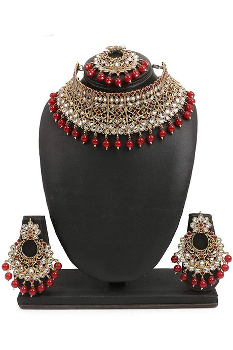 Buy Women's Alloy Choker Set in Maroon - Back