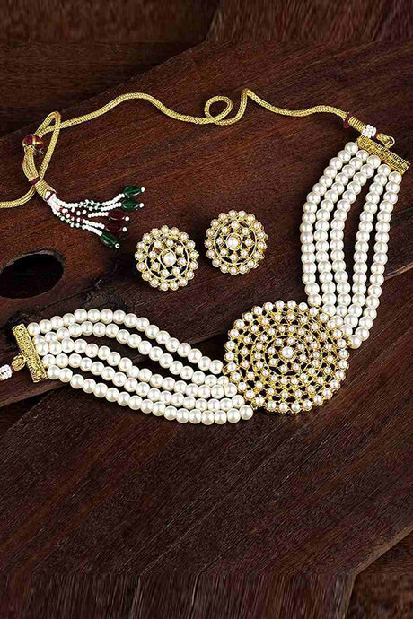 Buy Women's Alloy Necklace Set in White and Gold