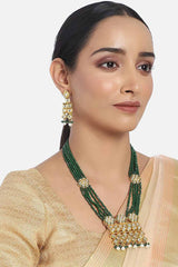 Buy Women's Alloy Necklace Set in Green and Gold